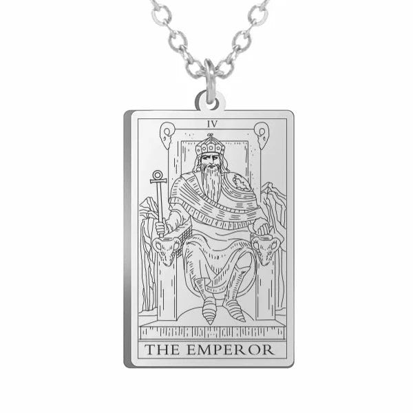 Gold Tarot Cards Necklace featuring The Wheel of Fortune design by 2KWRLD, with intricate card details and a polished finish.