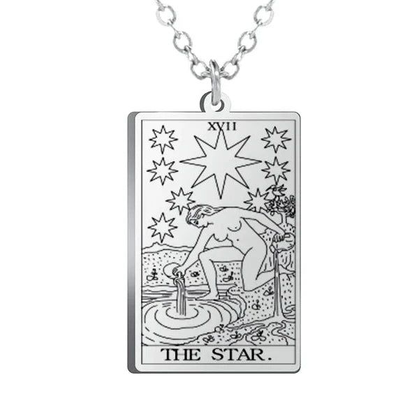 Gold Tarot Cards Necklace featuring The Wheel of Fortune design by 2KWRLD, intricate pendant with detailed tarot card imagery.