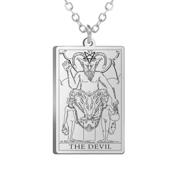 Gold Tarot Cards Necklace featuring The Wheel of Fortune design by 2KWRLD, elegant jewelry with intricate tarot card detailing.