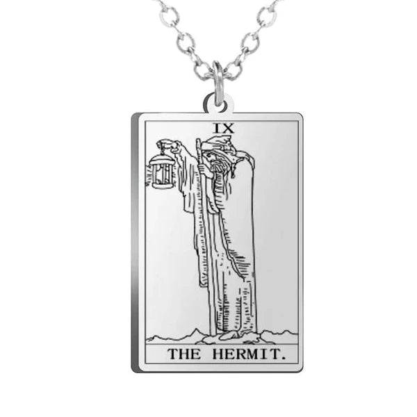 Gold Tarot Cards Necklace featuring Wheel of Fortune design by 2KWRLD, with intricate tarot card imagery on a sleek chain.