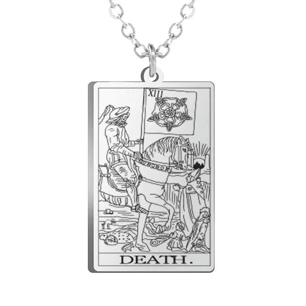 Gold Tarot Cards Necklace featuring The Wheel of Fortune design from 2KWRLD, with intricate details and a stylish chain.