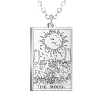 Gold Tarot Cards Necklace featuring The Wheel of Fortune design by 2KWRLD, stylish jewelry with intricate tarot card details.