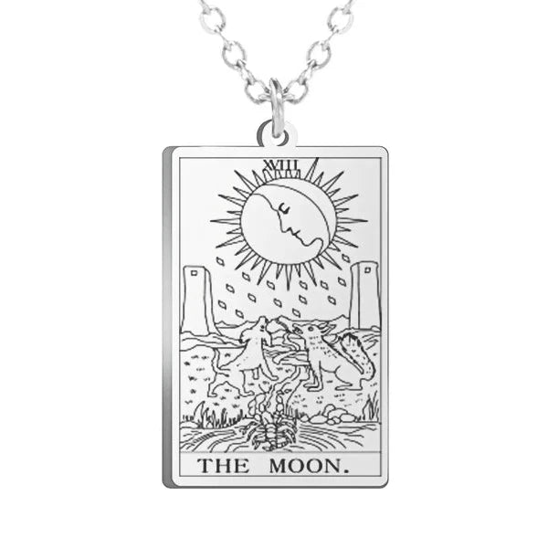Gold Tarot Cards Necklace featuring The Wheel of Fortune design by 2KWRLD, stylish jewelry with intricate tarot card details.