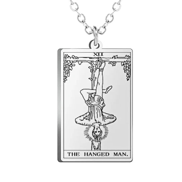 Gold Tarot Cards Necklace featuring The Wheel of Fortune design by 2KWRLD, intricate pendant with detailed tarot card artwork.