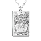 Gold Tarot Cards Necklace featuring The Wheel of Fortune design by 2KWRLD, with intricate tarot card details and a stylish chain.