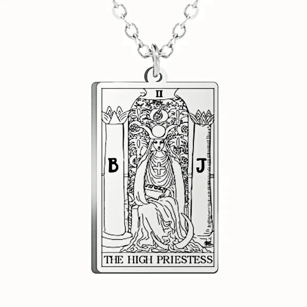 Gold Tarot Cards Necklace featuring The Wheel of Fortune design by 2KWRLD, with intricate details and a stylish chain.