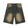 Light washed React Jorts by 2KWRLD featuring distressed denim and raw hem for a casual, trendy look.