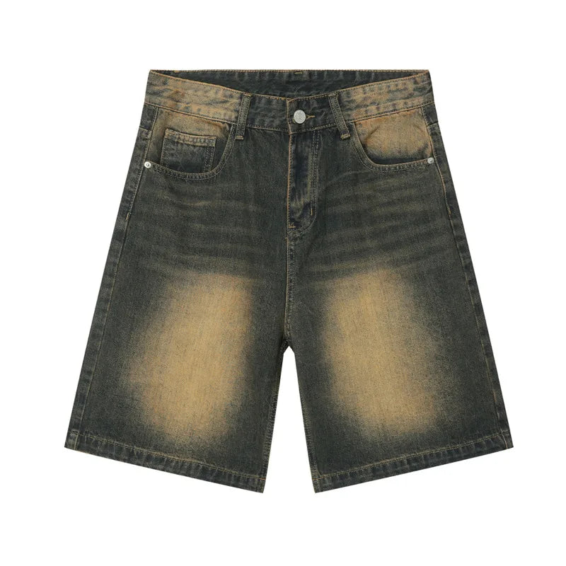 Washed denim React Jorts by 2KWRLD featuring distressed details and a casual fit for relaxed summer style.