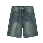 Light wash React Jorts by 2KWRLD featuring distressed denim and frayed hem, casual men's shorts for summer wear.