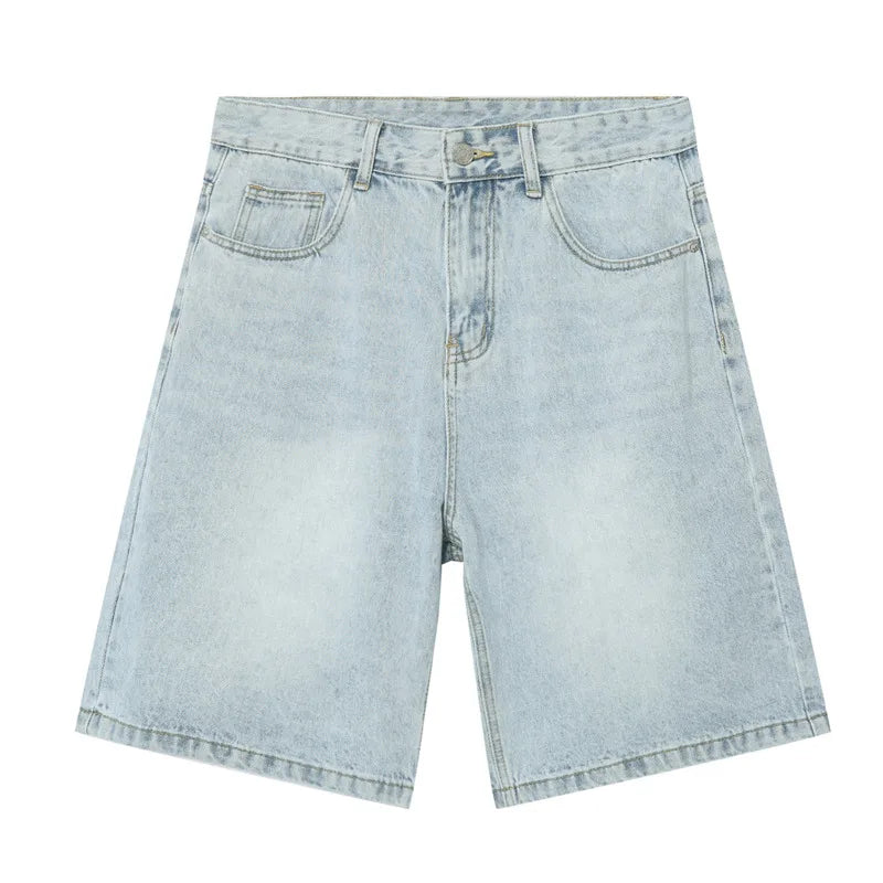 Washed medium wash React Jorts by 2KWRLD featuring distressed denim and classic jean style shorts.