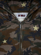 Light gray camo star hoodie by 2KWRLD featuring a front pocket and drawstring hood, crafted for casual streetwear style.