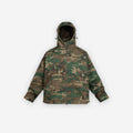 XS camo windbreaker by 2KWRLD featuring a lightweight, camouflage print with a hood and zip-up front.