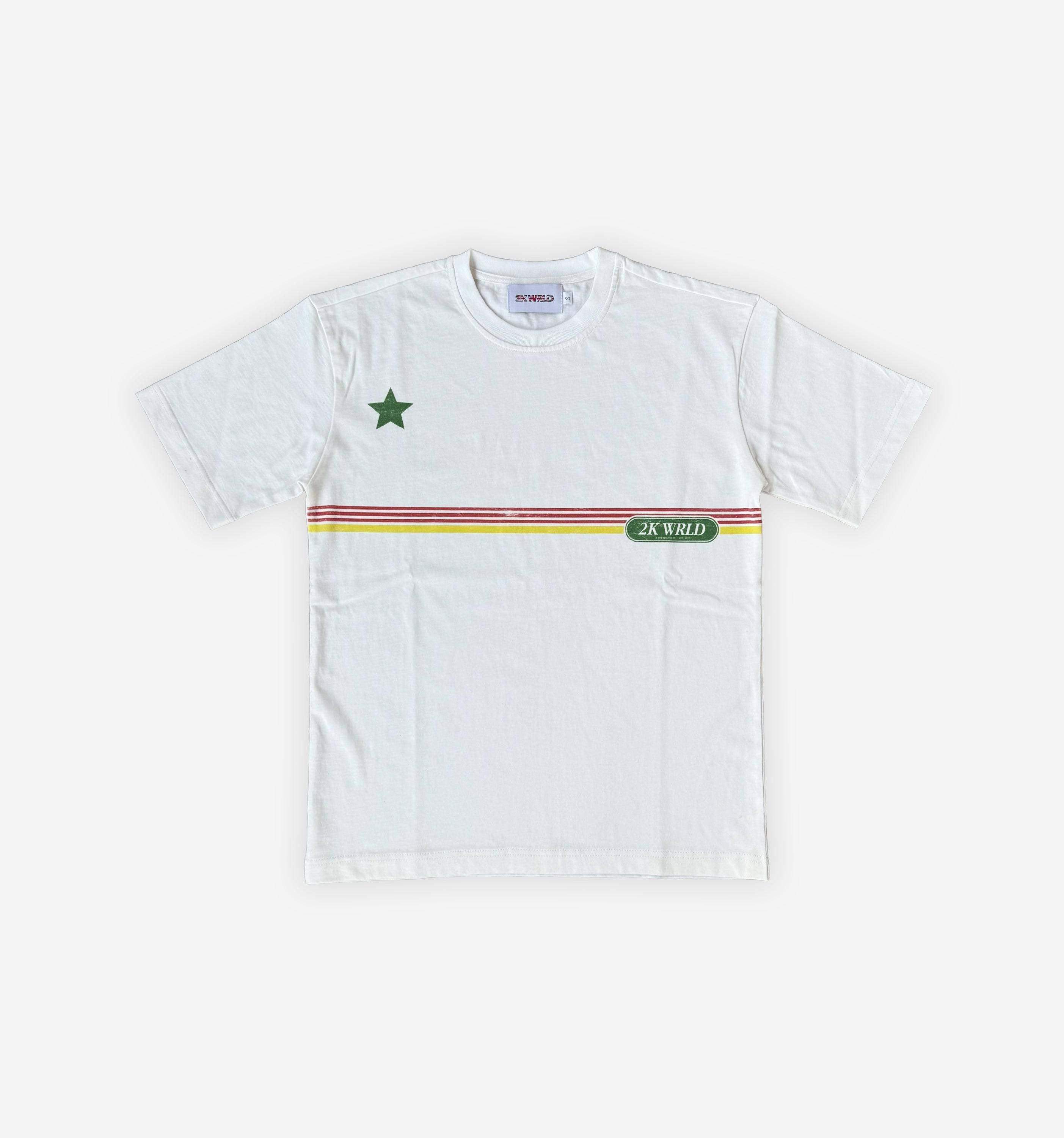 Light blue 2KWRLD Racer Tee in size XS, featuring a casual fit and classic crew neckline, displayed on a plain background.