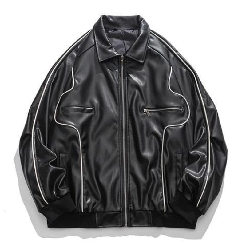 Black shiny leather look jacket from 2KWRLD featuring a sleek, glossy finish and classic style.