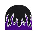Black Fire Beanie by 2KWRLD featuring a flame logo, soft knit fabric, and a snug fit for cold weather warmth and style.
