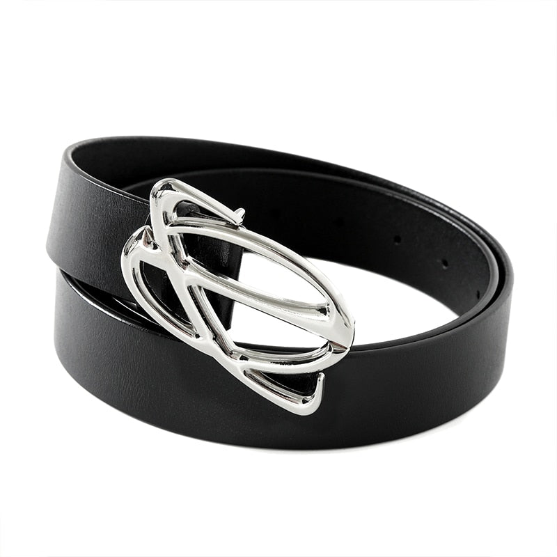 Black Orbit Belt by 2KWRLD featuring a sleek design and adjustable strap, displayed laid flat.