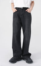 Pair of 2KWRLD Urban Eclipse straight denim jeans with classic fit, visible stitching, and light wash finish.