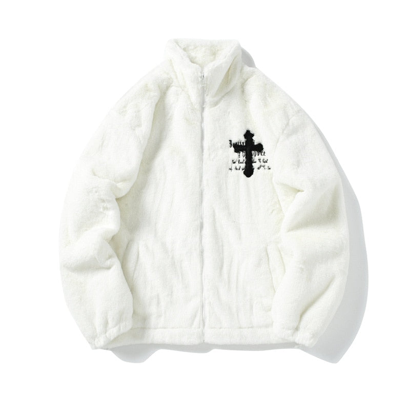 White cross fleece clearance jacket